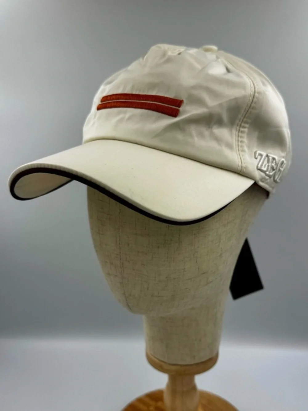 Zegna Zephyr Baseball Cap White Cream Orange Stripe Men’s Hat NWT